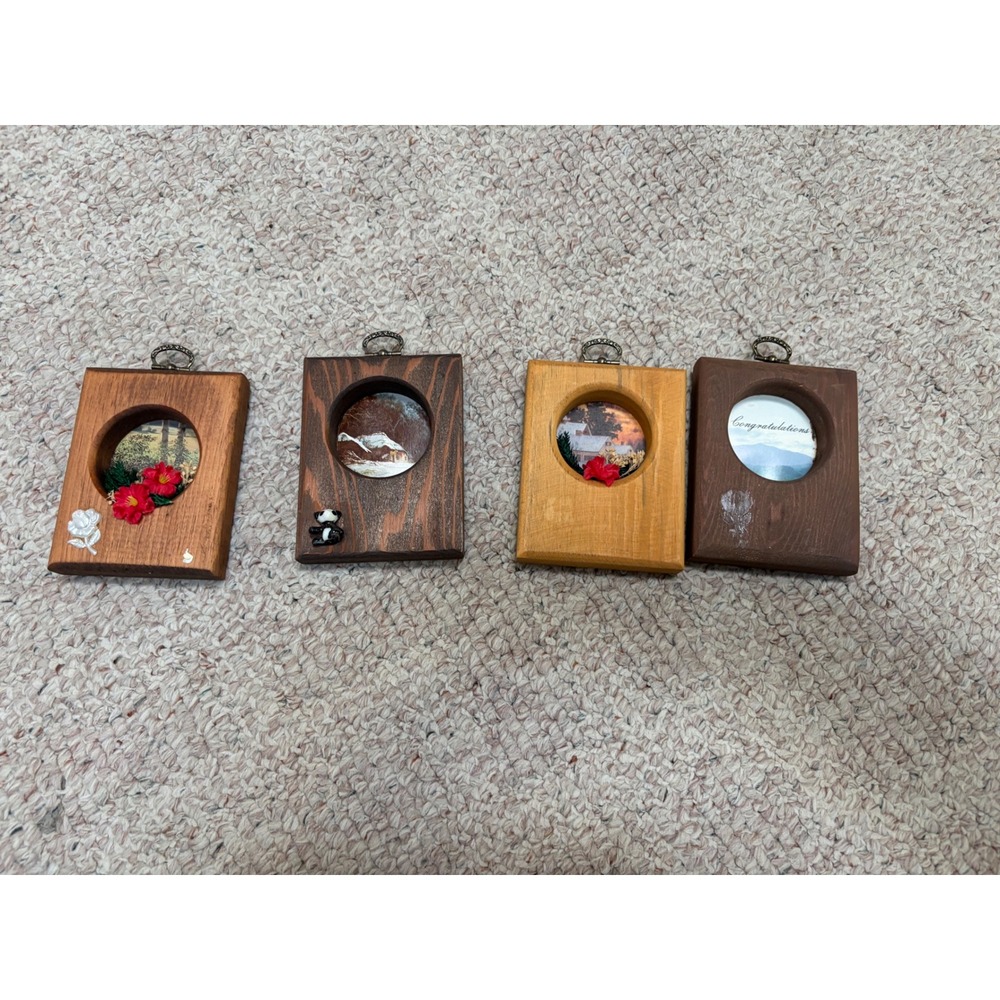 Vintage Miniature Wooden Shadow Box Picture Frames Set of 4 Rustic Wall Decor